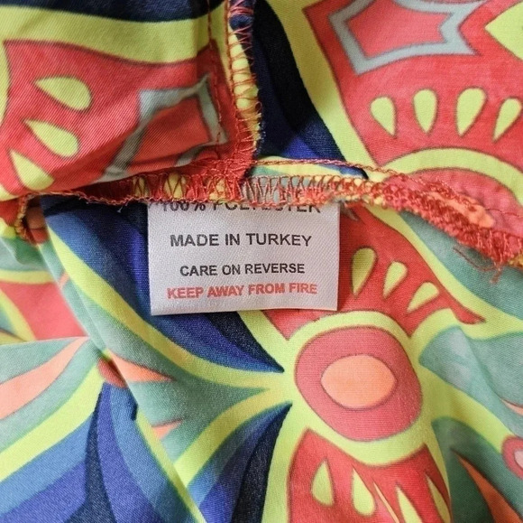 Isle by Melis Kozan Boho Abstract Caftan Dress L Coral Tropical Resort Tunic - Picture 8 of 10